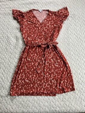 Nine West Rust Red Printed Wrap Dress with Self Tie